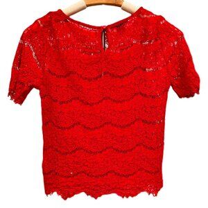 Covington Red Lace Top Short Sleeve Blouse 2 Piece Round Neck Party Small